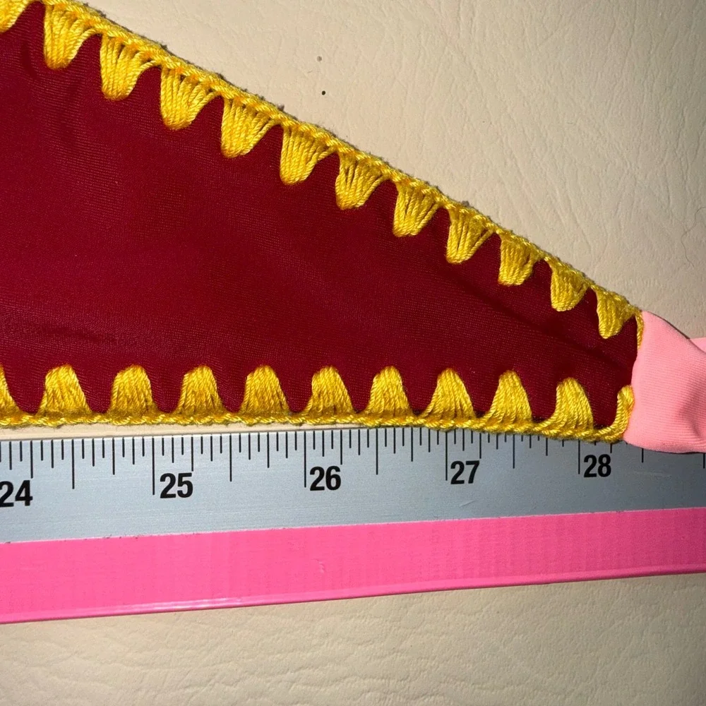 Burgundy High Neck Crochet Trim‎ Bikini Top Pink Tassels Gold Charms Boho